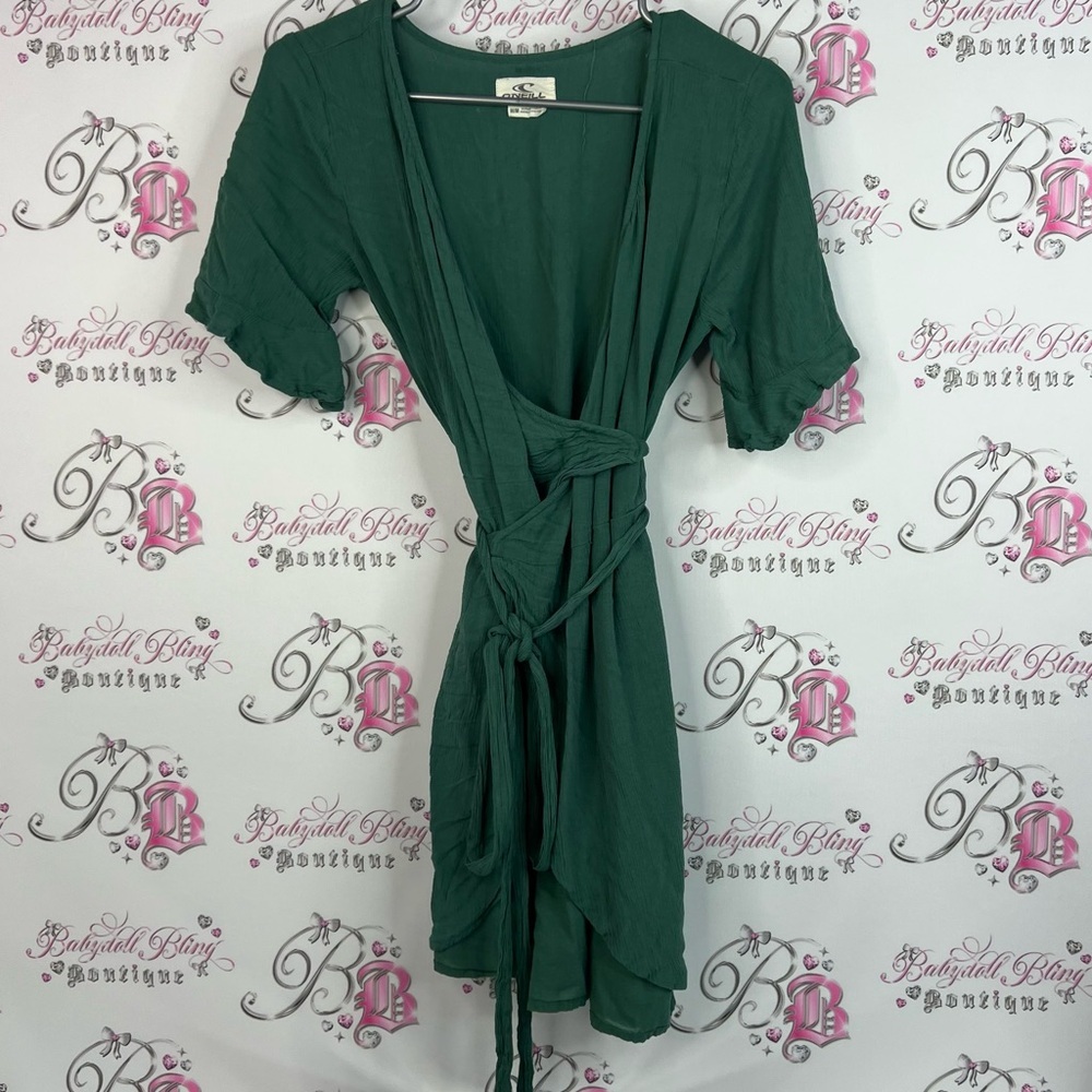 O'Neill dress wrap style flowy tie up ribbon belt Forest Green